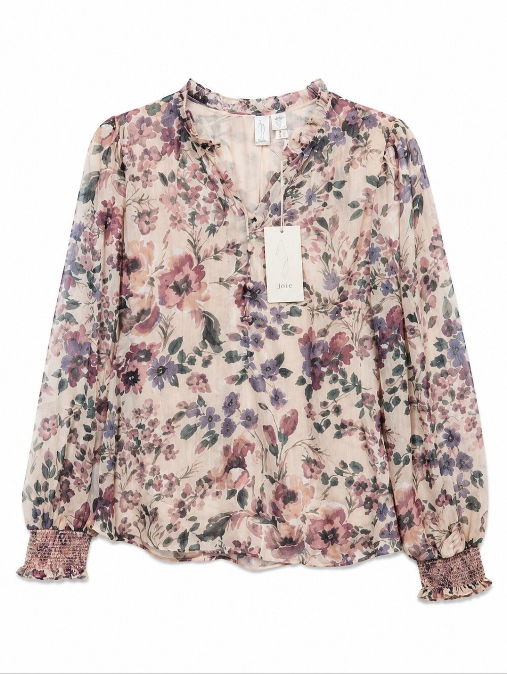 Joie Women's Floral Ruffle Neck Long-Sleeve Blouse - Light Pink Multi‎